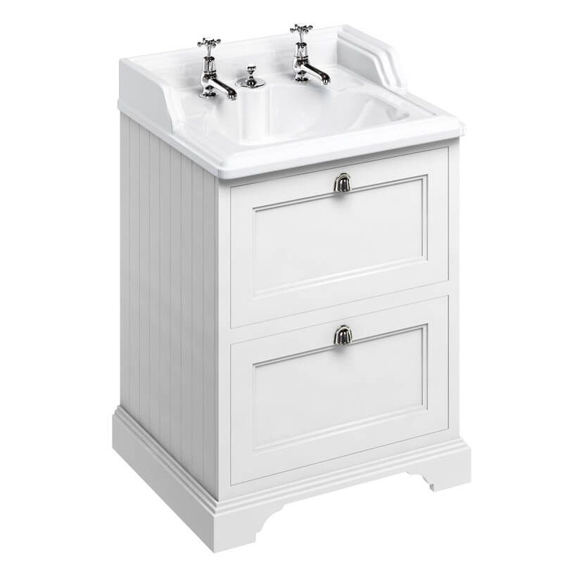 Burlington Matt White Freestanding 2 Drawer Vanity Unit ONLY 650mm - FF9W - TAP 'N' SHOWER