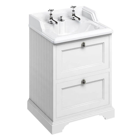 Burlington Matt White Freestanding 2 Drawer Vanity Unit ONLY 650mm - FF9W - TAP 'N' SHOWER