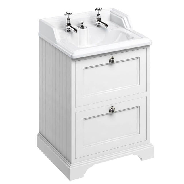 Burlington Matt White Freestanding 2 Drawer Vanity Unit ONLY 650mm - FF9W - TAP 'N' SHOWER