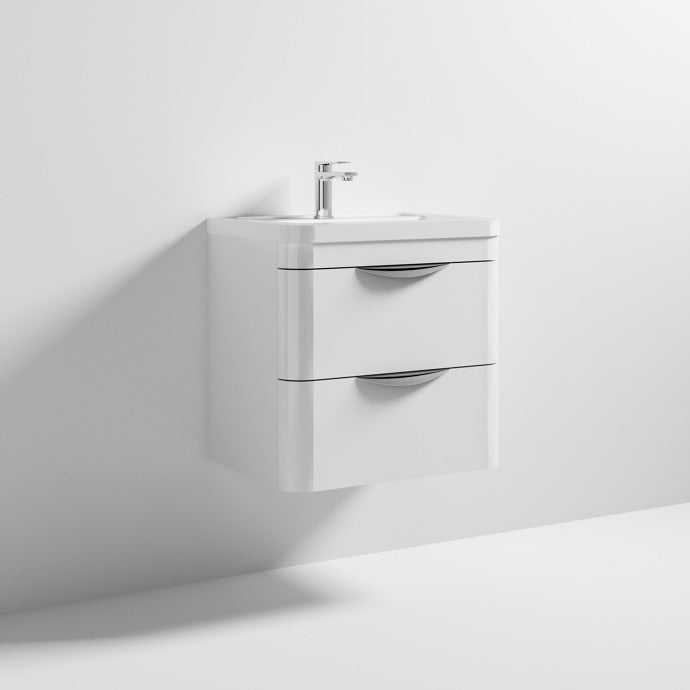 Nuie Parade 2 - Drawer Wall Hung Vanity Unit with Ceramic Basin 600mm Wide - White Gloss - FPA002A - TAP 'N' SHOWER
