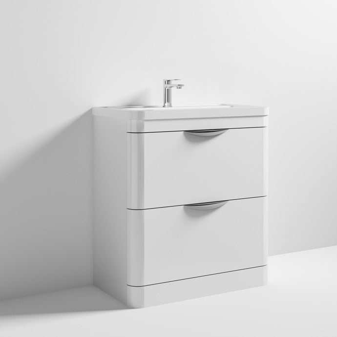Nuie Parade 2 - Drawer Floor Standing Vanity Unit with Ceramic Basin 800mm Wide - White Gloss - FPA004A - TAP 'N' SHOWER