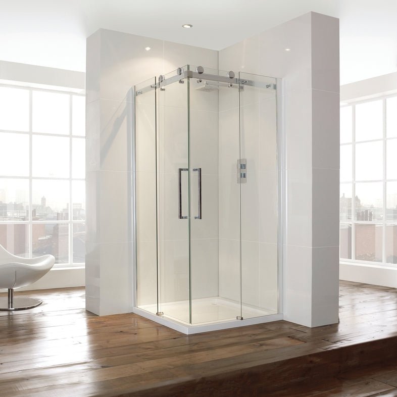 Frontline Aquaglass Corner Entry Shower Enclosure 900mm - BED9694B - TAP 'N' SHOWER