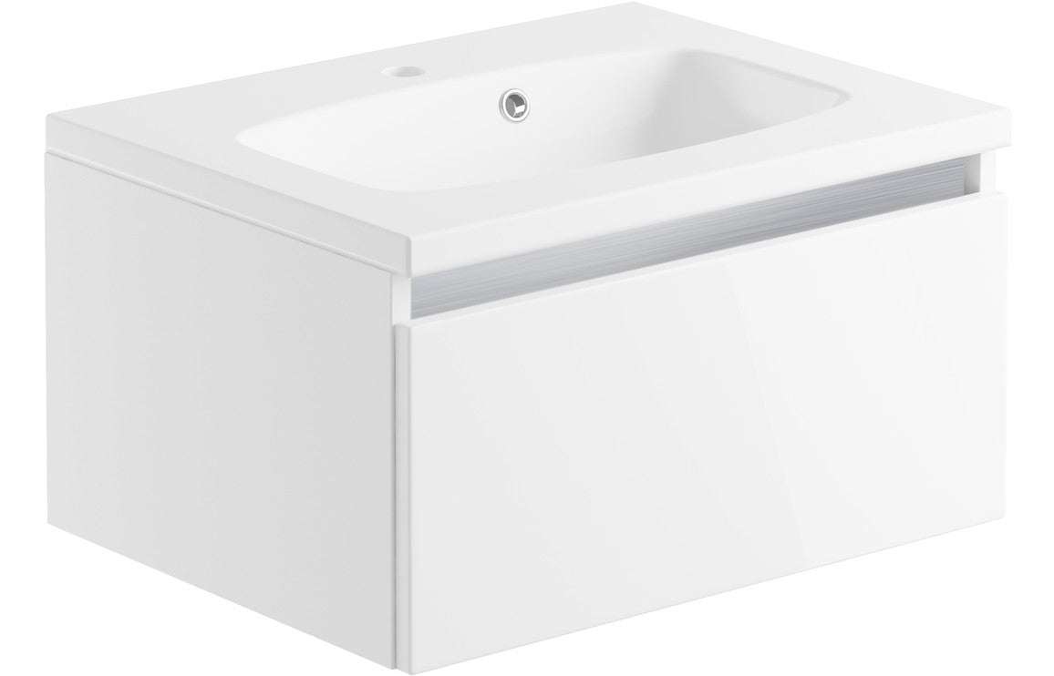 Prystine Naperville 1 Drawer Wall Hung Unit & Basin 600mm - White Gloss - PRIS2123 - TAP 'N' SHOWER