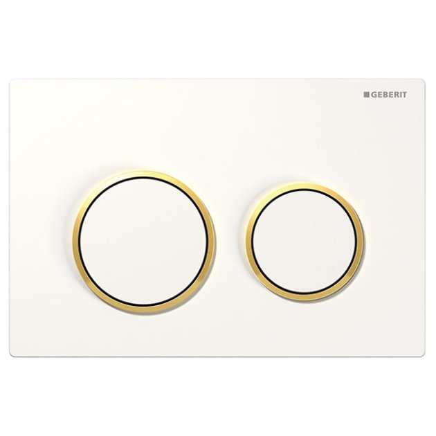 Geberit Omega20 Modern Rectangular Dual Flush Plate - White/Gold Plated - 115.085.KK.1 - TAP 'N' SHOWER