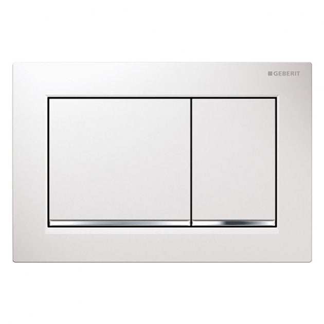 Geberit Omega30 white and gloss chrome rectangular dual flush plate with twin buttons for easy operation