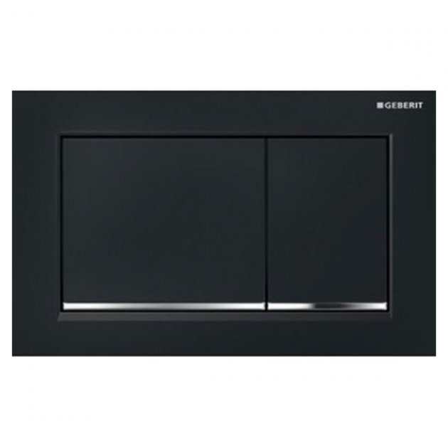 Geberit Omega30 Modern Dual Flush Plate - Black/Gloss Chrome - 115.080.KM.1