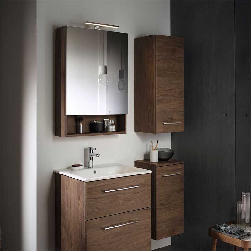 Geberit Selnova Square 2 Doors Mirror Cabinet 588mm - Dark Hickory - 501.266.00.1 - TAP 'N' SHOWER