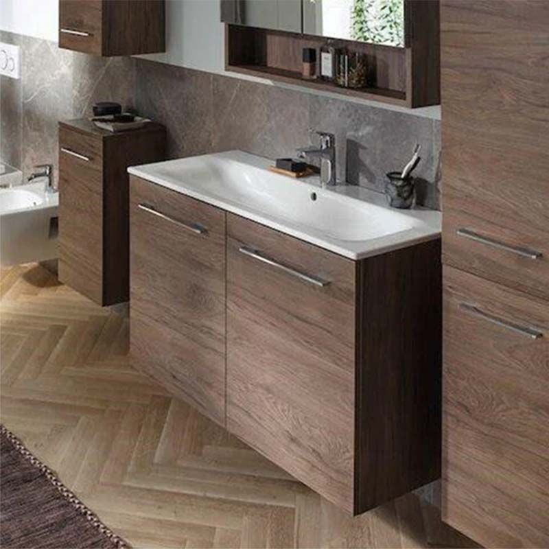 Geberit Selnova Square 2 Doors Vanity Unit and Basin 800mm - Dark Hickory - 501.258.00.1 - TAP 'N' SHOWER