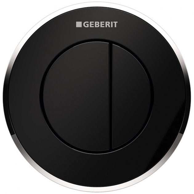 Geberit Type10 Pneumatic Round Dual Flush Plate Button for 120mm and 150mm Cistern - Black/Gloss Chrome - 116.055.KM.1 - TAP 'N' SHOWER