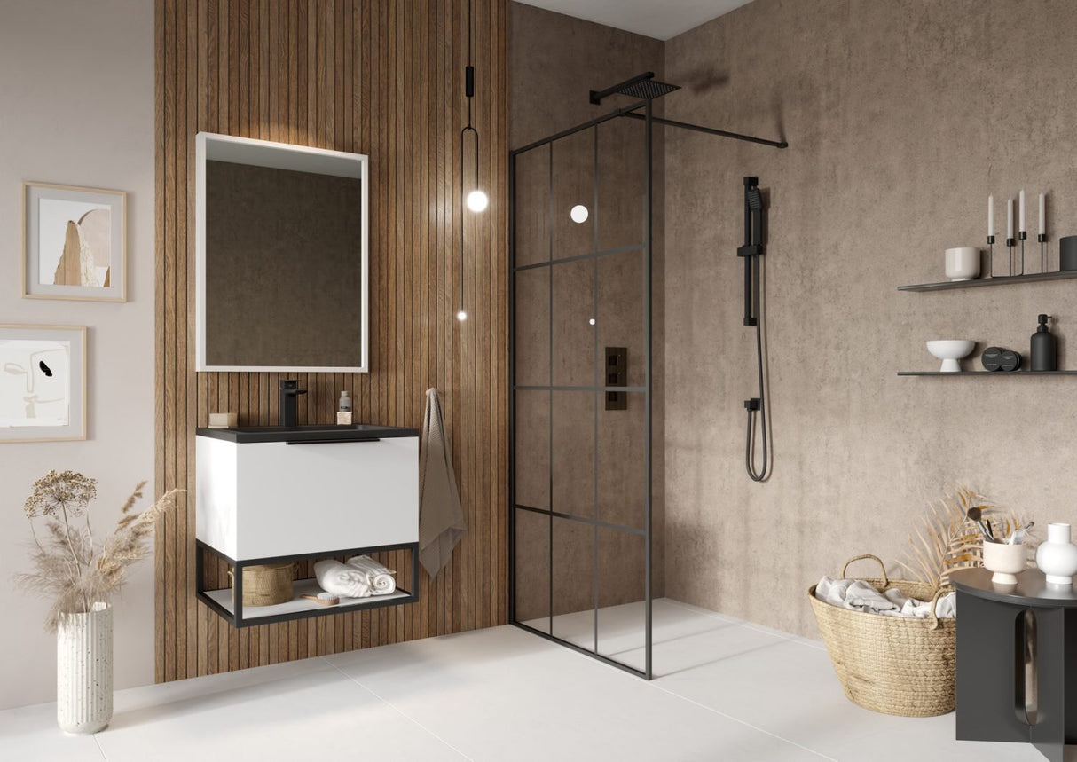 Scudo S8 Grid Glass Wetroom Screen 900mm - Matt Black - GRID900WR - TAP 'N' SHOWER
