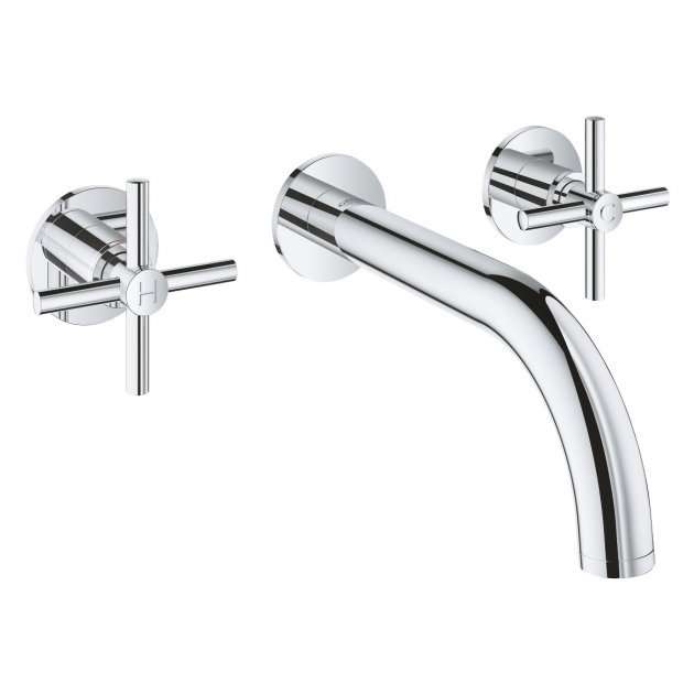 Grohe Atrio Cross Handles Three - Hole Wall Mounted Basin Mixer Tap - Chrome - 20164003 - TAP 'N' SHOWER