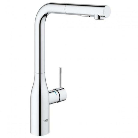Grohe Essence Pull Out Spray L-Spout 1/2 inch Single Lever Kitchen Sink Mixer Tap - Chrome - 30270000