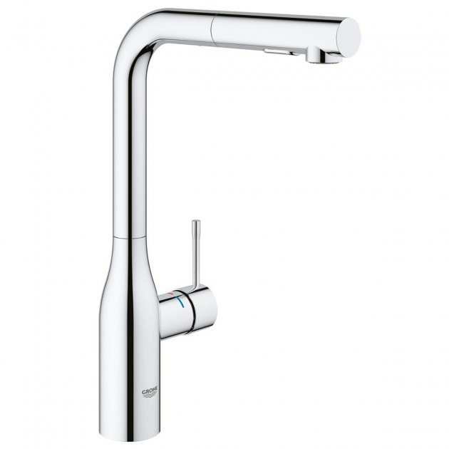 Grohe Essence Pull Out Spray L - Spout 1/2 inch Single Lever Kitchen Sink Mixer Tap - Chrome - 30270000 - TAP 'N' SHOWER