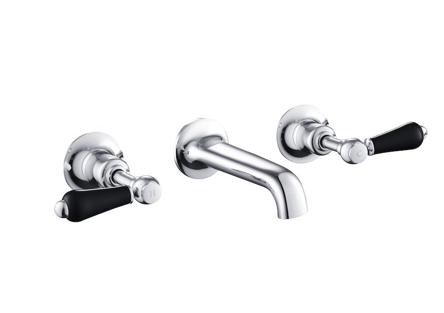 JTP Grosvenor Black Lever 3 Hole Basin Mixer - Chrome - GB85089A - TAP 'N' SHOWER