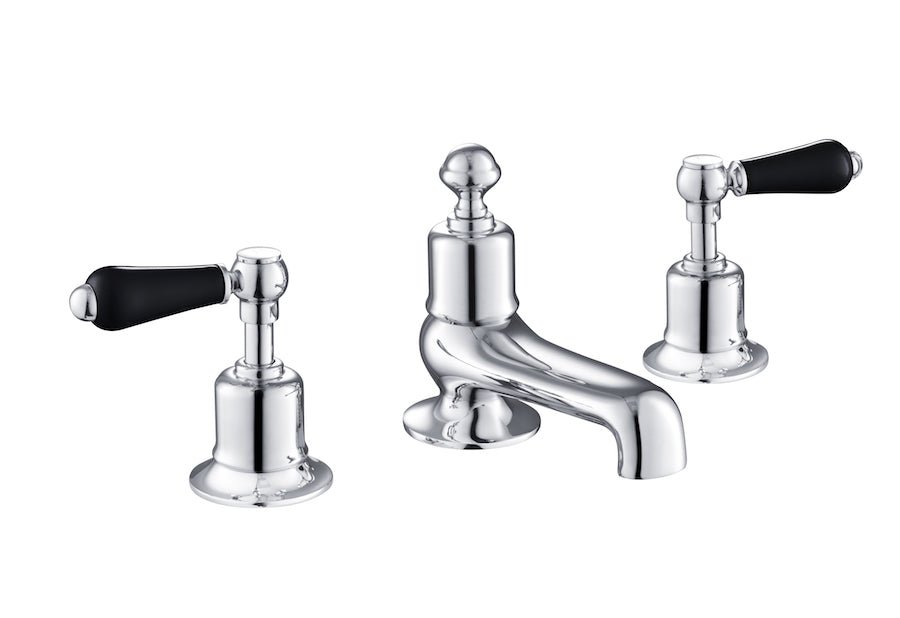 JTP Grosvenor Black Lever 3 Hole Deck Mounted Bath Filler - Chrome - GB85095 - TAP 'N' SHOWER