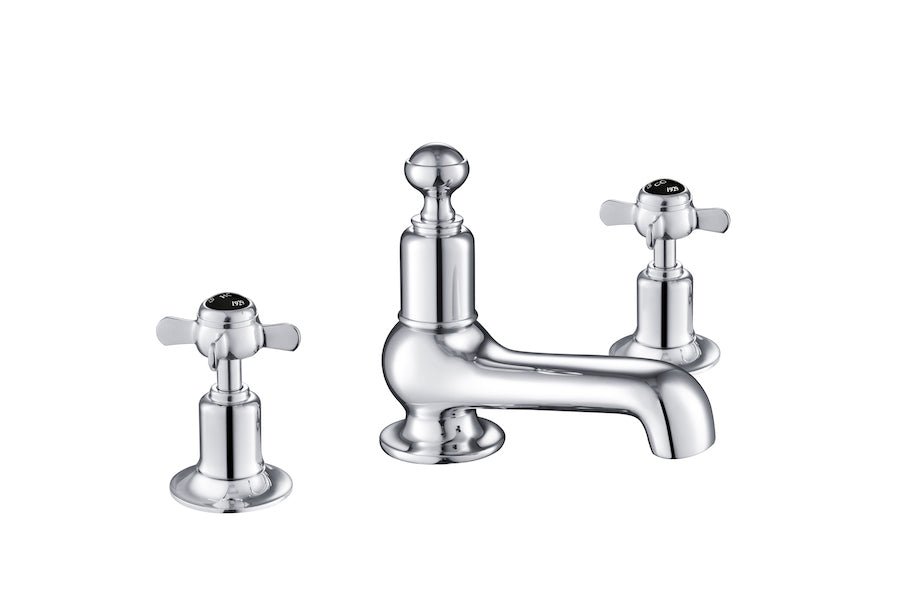 JTP Grosvenor Black Pinch 3 Hole Deck Mounted Basin Mixer - Chrome - GB98193 - TAP 'N' SHOWER