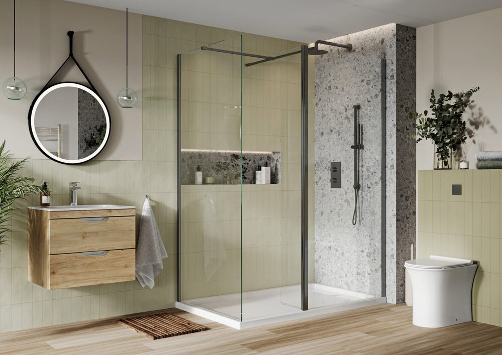 Scudo S8 8mm Clear Glass Gunmetal Flipper Panel - GUNFLIPPER - TAP 'N' SHOWER