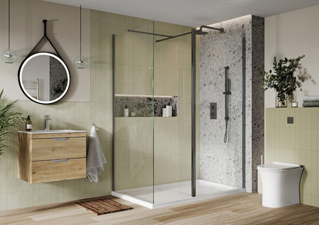 Scudo S8 8mm Clear Glass Gunmetal Flipper Panel - GUNFLIPPER - TAP 'N' SHOWER