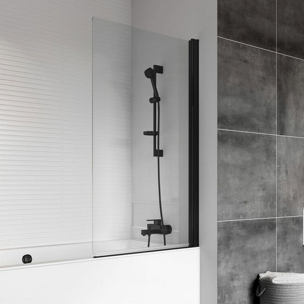 Roman Haven6 Matt Black 815mm x 1500mm Hinged Bath Screen - H2D10CB - TAP 'N' SHOWER