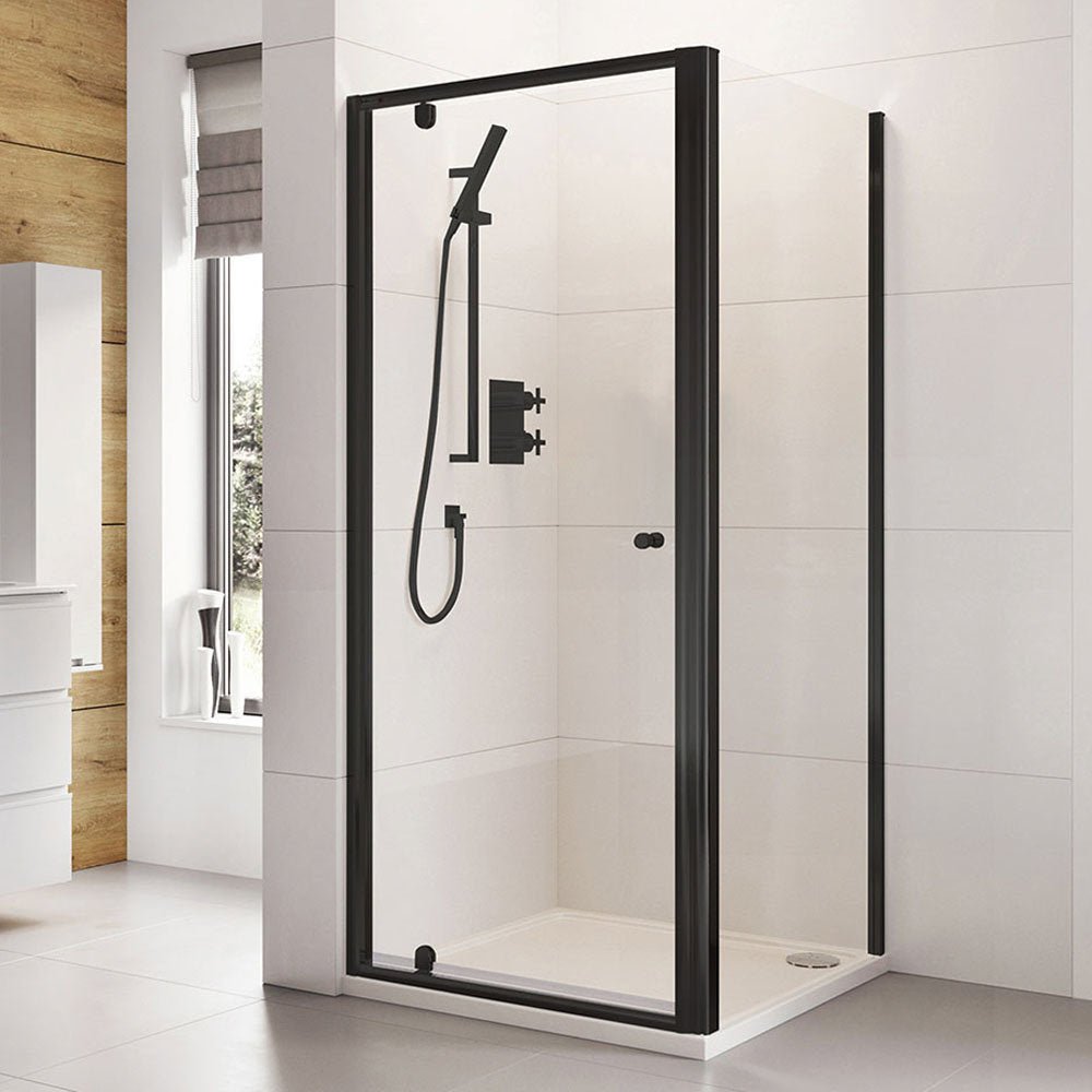 Roman Haven6 6mm Square Pivot Door Shower Enclosure 900 x 900mm - Matt Black - R9MBSE - TAP 'N' SHOWER