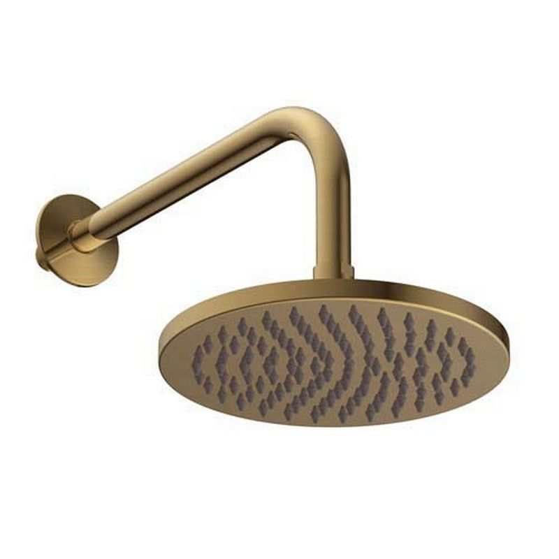 Britton Hoxton 200m Brushed Brass Shower Head and Arm - HOX.012BB - TAP 'N' SHOWER