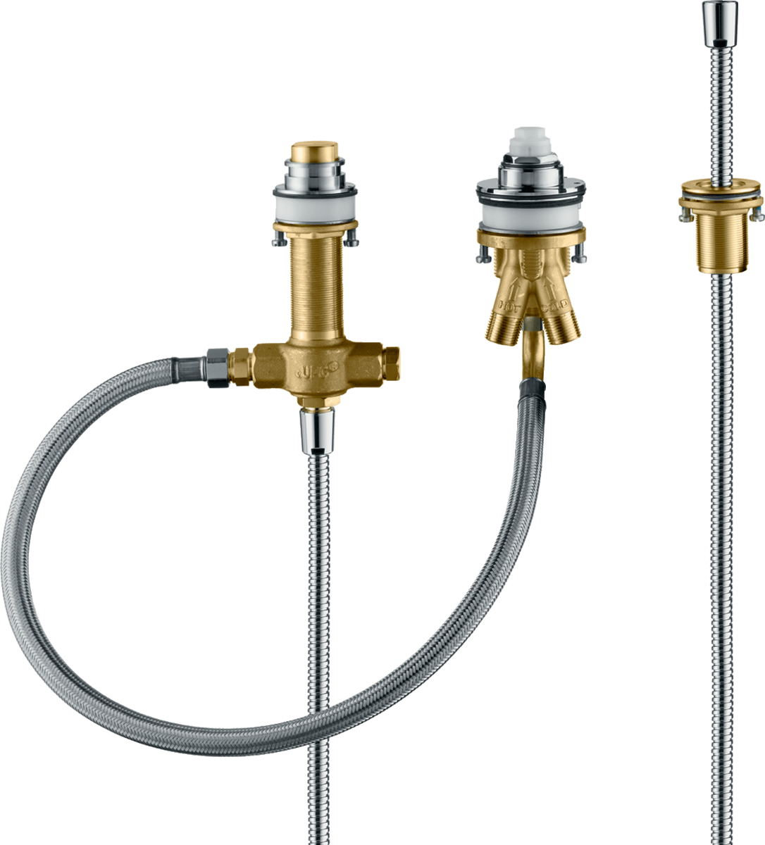 Hansgrohe Basic Set For 3 - hole Rim - mounted Single Lever Bath Mixer With Rim Support Hose - 13439180 - TAP 'N' SHOWER