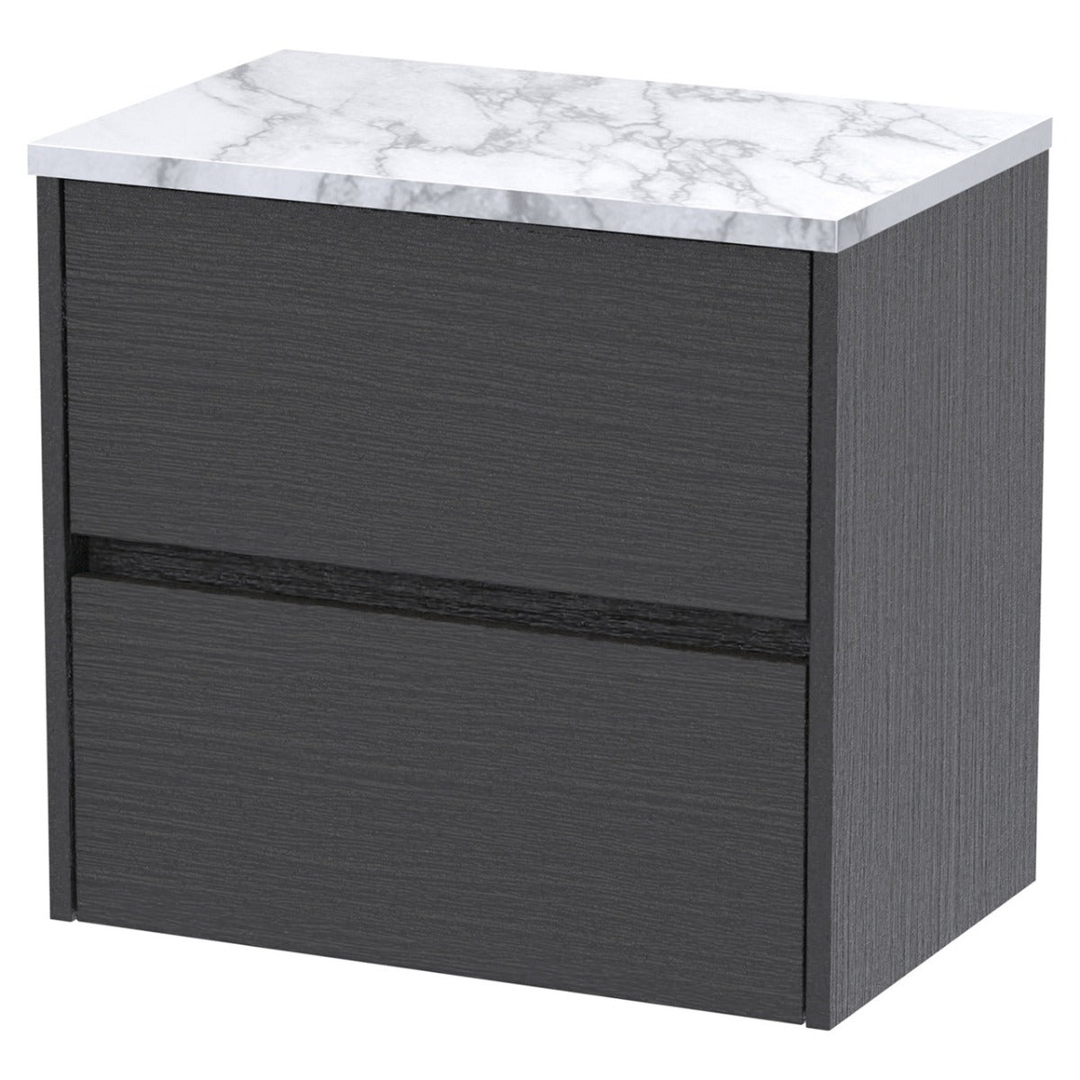 Hudson Reed Havana Wall Hung 2 - Drawer Vanity Unit with Carrera Marble Worktop 600mm Wide - Graphite Grey Woodgrain - HAV2204LCM - TAP 'N' SHOWER