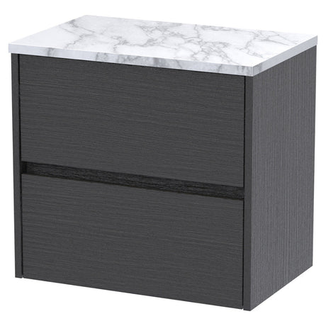 Hudson Reed Havana Wall Hung 2 - Drawer Vanity Unit with Carrera Marble Worktop 600mm Wide - Graphite Grey Woodgrain - HAV2204LCM - TAP 'N' SHOWER
