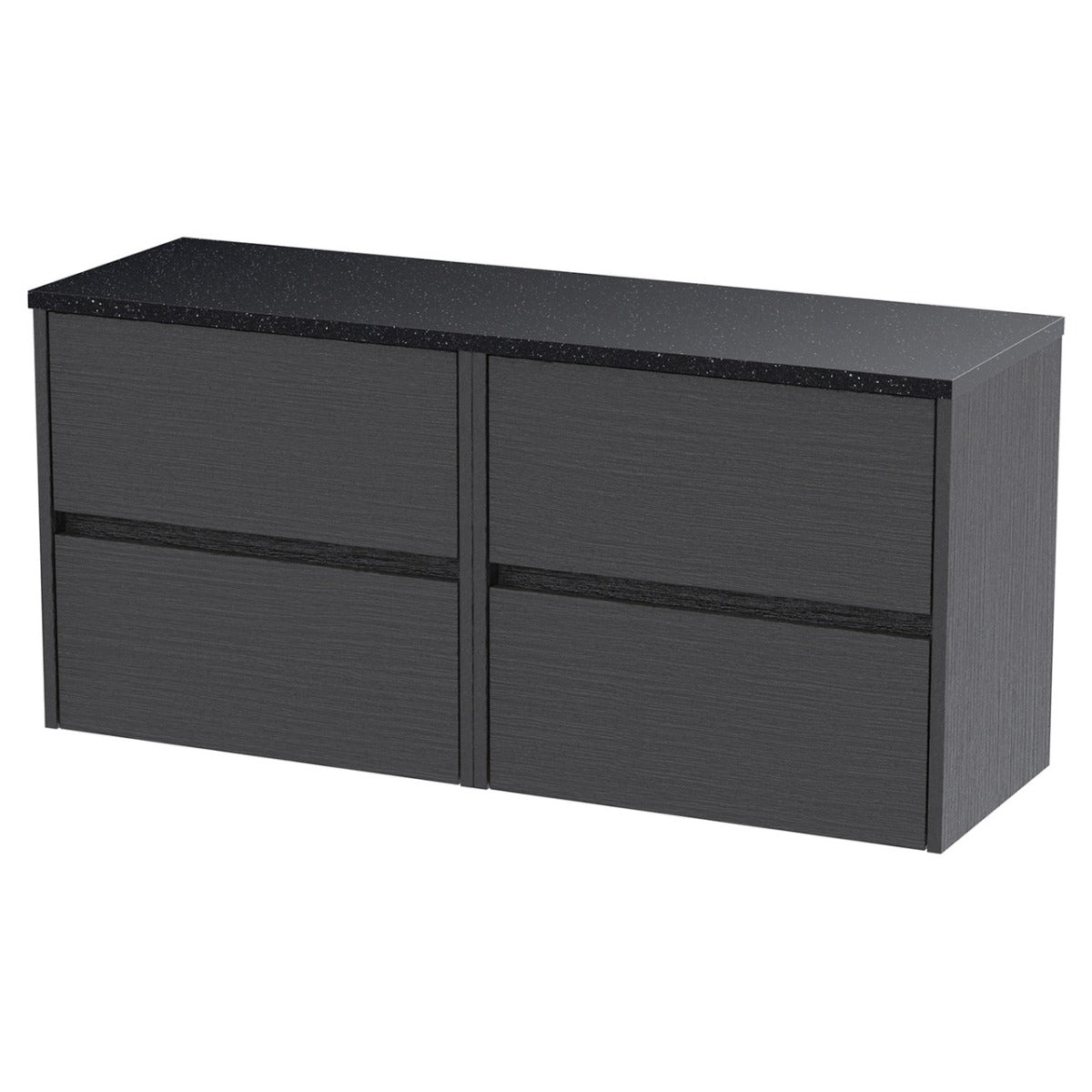 Hudson Reed Havana Wall Hung 4 - Drawer Vanity Unit with Sparkling Black Worktop 1200mm Wide - Graphite Grey Woodgrain - HAV2204LSB2 - TAP 'N' SHOWER