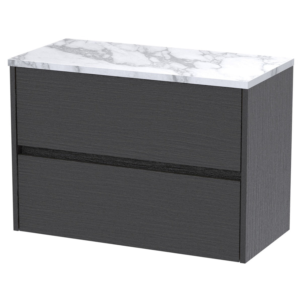 Hudson Reed Havana Wall Hung 2 - Drawer Vanity Unit with Carrera Marble Worktop 800mm Wide - Graphite Grey Woodgrain - HAV2206LCM - TAP 'N' SHOWER