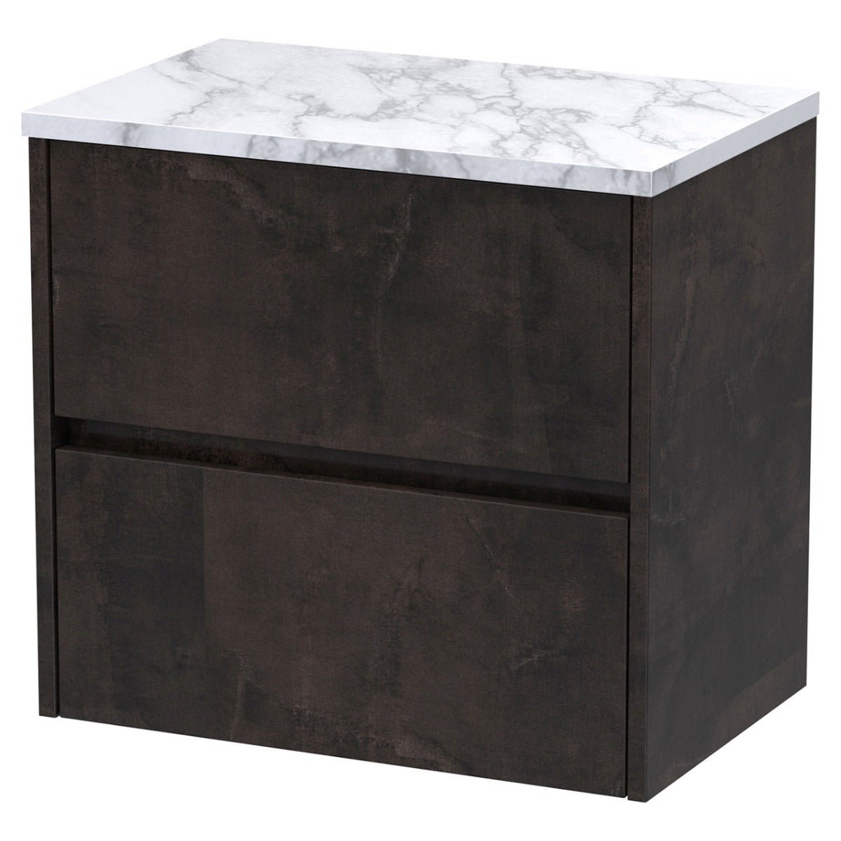 Hudson Reed Havana Wall Hung 2 - Drawer Vanity Unit with Carrera Marble Worktop 600mm Wide - Metallic Slate - HAV2604LCM - TAP 'N' SHOWER