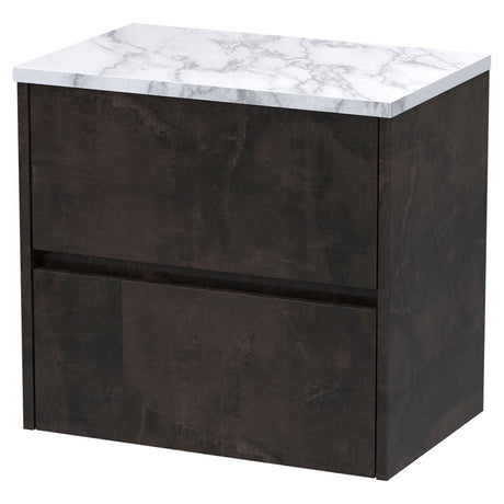 Hudson Reed Havana Wall Hung 2 - Drawer Vanity Unit with Carrera Marble Worktop 600mm Wide - Metallic Slate - HAV2604LCM - TAP 'N' SHOWER
