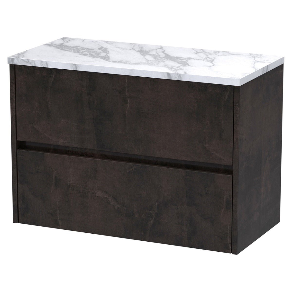 Hudson Reed Havana Wall Hung 2 - Drawer Vanity Unit with Carrera Marble Worktop 800mm Wide - Metallic Slate - HAV2606LCM - TAP 'N' SHOWER