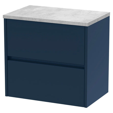 Hudson Reed Havana Wall Hung 2 - Drawer Vanity Unit with Bellato Grey Worktop 600mm Wide - Midnight Blue - HAV2904LBG - TAP 'N' SHOWER