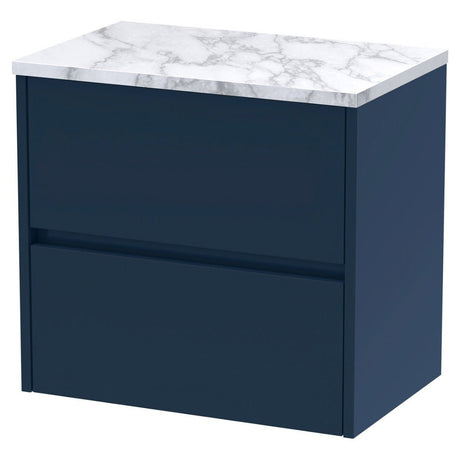 Hudson Reed Havana Wall Hung 2 - Drawer Vanity Unit with Carrera Marble Worktop 600mm Wide - Midnight Blue - HAV2904LCM - TAP 'N' SHOWER
