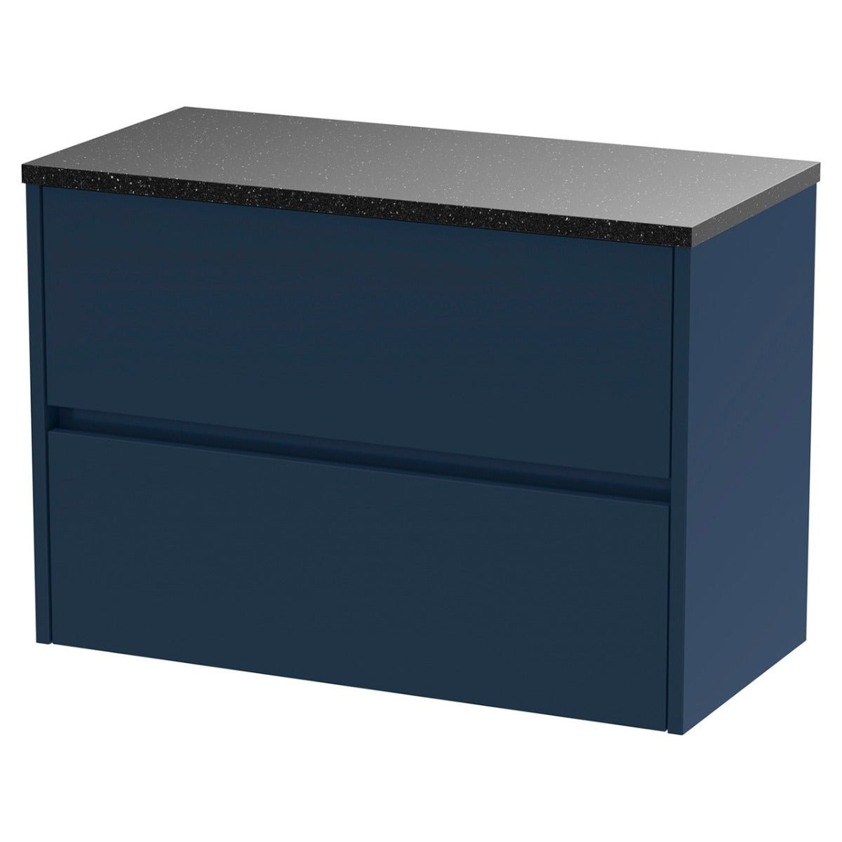 Hudson Reed Havana Wall Hung 2 - Drawer Vanity Unit with Sparkling Black Worktop 800mm Wide - Midnight Blue - HAV2906LSB - TAP 'N' SHOWER