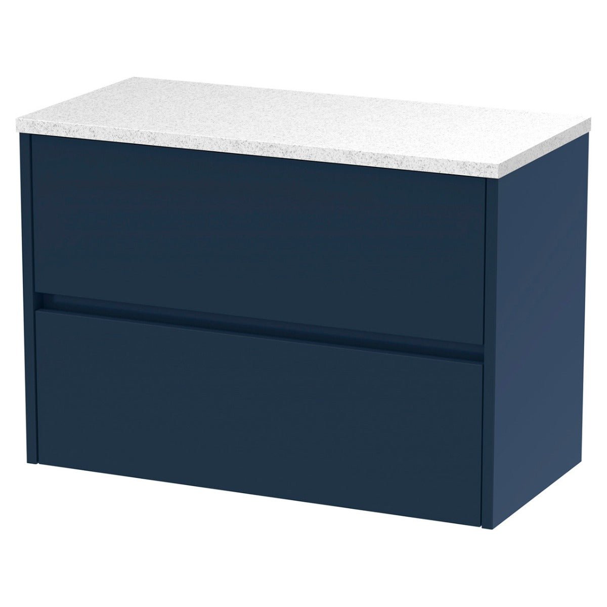 Hudson Reed Havana Wall Hung 2 - Drawer Vanity Unit with Sparkling White Worktop 800mm Wide - Midnight Blue - HAV2906LSW - TAP 'N' SHOWER