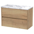 Hudson Reed Havana Wall Hung 2 - Drawer Vanity Unit with Carrera Marble Worktop 800mm Wide - Autumn Oak - HAV806LCM - TAP 'N' SHOWER