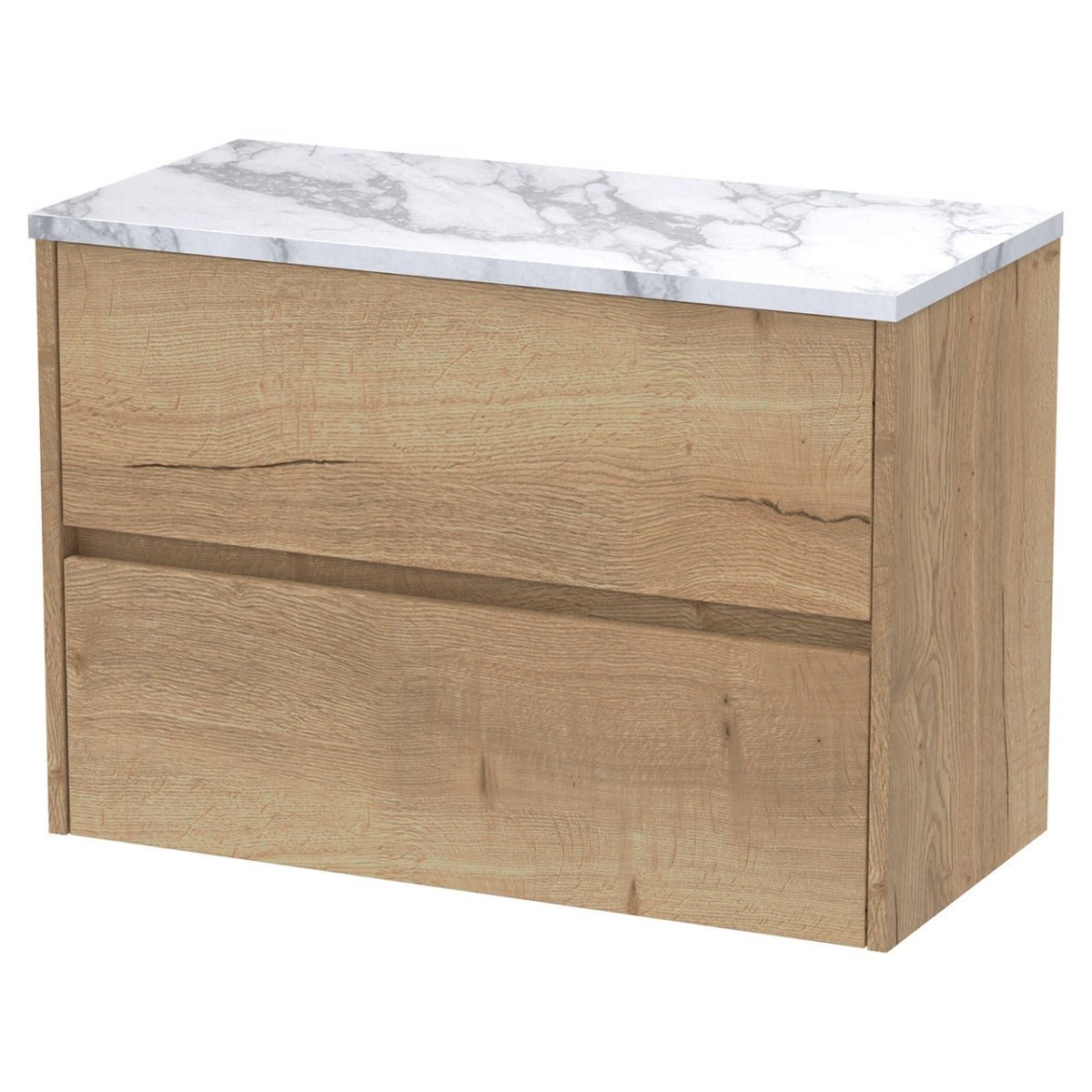 Hudson Reed Havana Wall Hung 2 - Drawer Vanity Unit with Carrera Marble Worktop 800mm Wide - Autumn Oak - HAV806LCM - TAP 'N' SHOWER