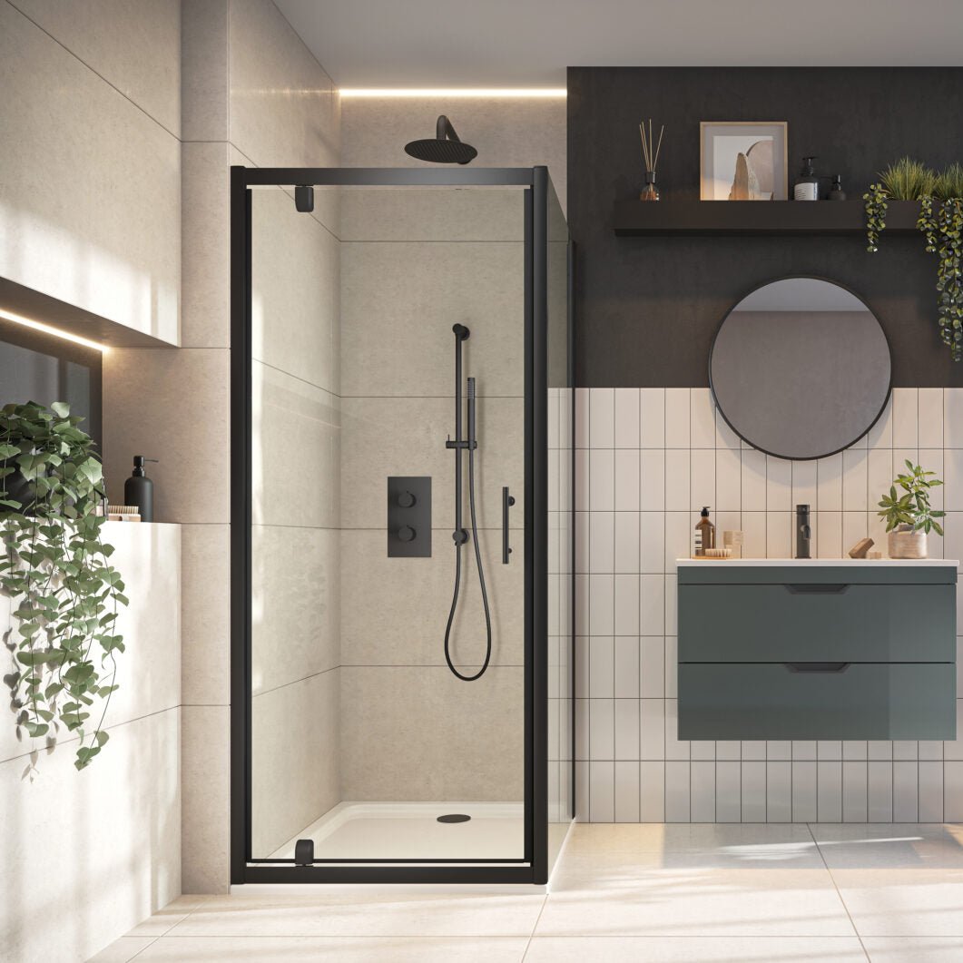 Scudo 800mm Side Panel 6mm Glass - Black - S6 - BLKGLASS027 - TAP 'N' SHOWER
