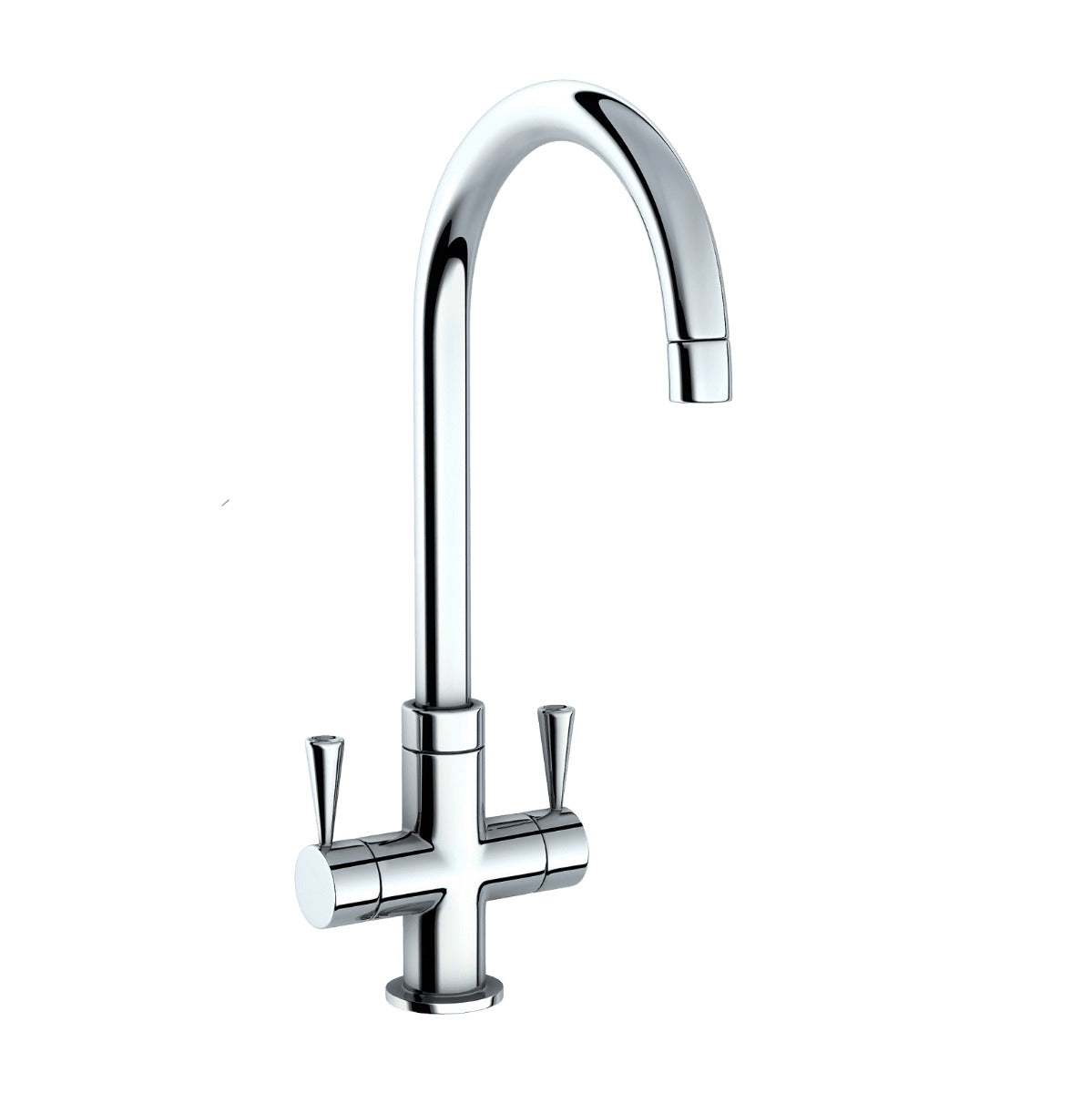 Carron Phoenix Henley Swan Neck chrome kitchen tap with dual lever handles and high-quality finish