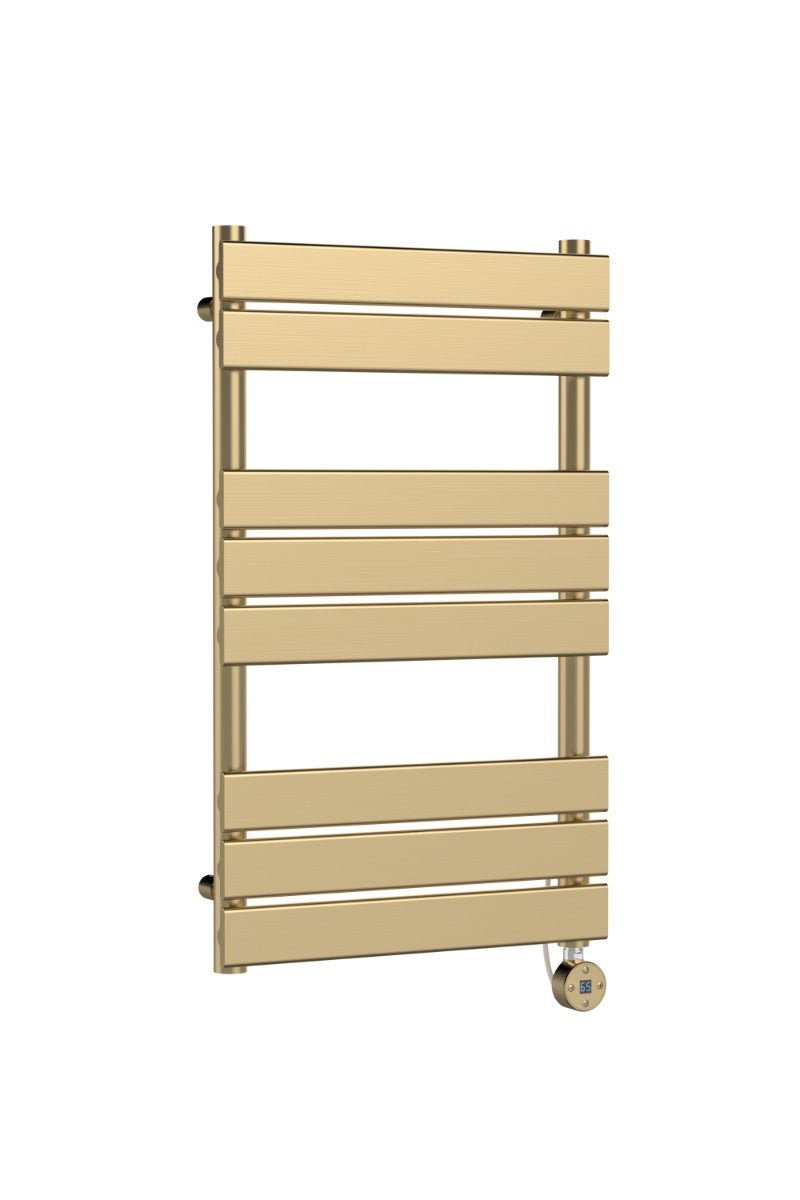 Hudson Reed Electric Square Flat Towel Rail with 8 Bars, 840mm x 500mm - Brushed Brass - HL858 - TAP 'N' SHOWER