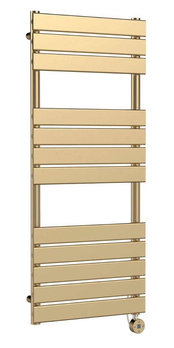 Hudson Reed Electric Square Flat Towel Rail with 12 Bars 1213mm x 500mm - Brushed Brass - HL859 - TAP 'N' SHOWER