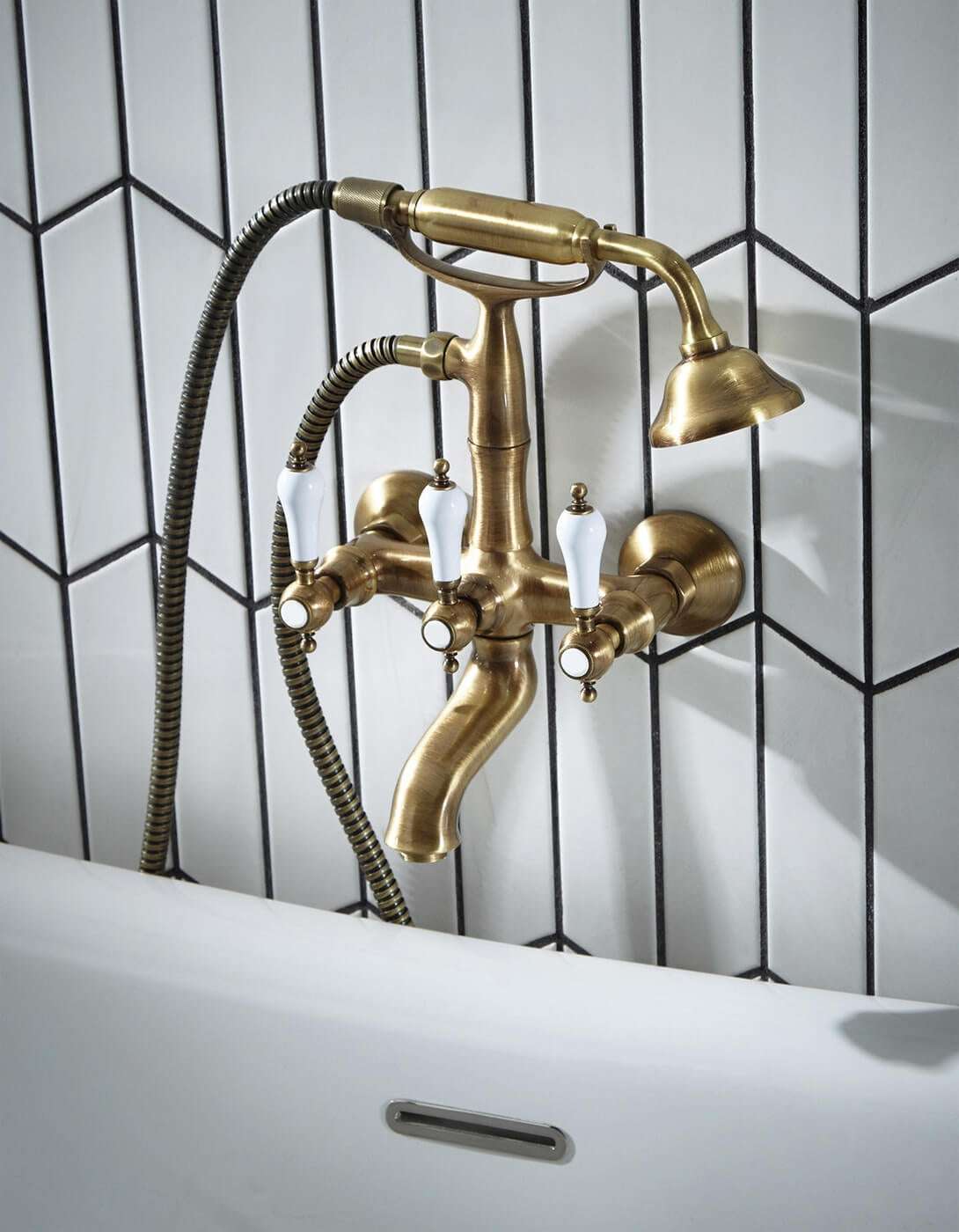 Holborn Etros Wall-Mounted Brass Bath Shower Mixer with Pop-Up Waste -