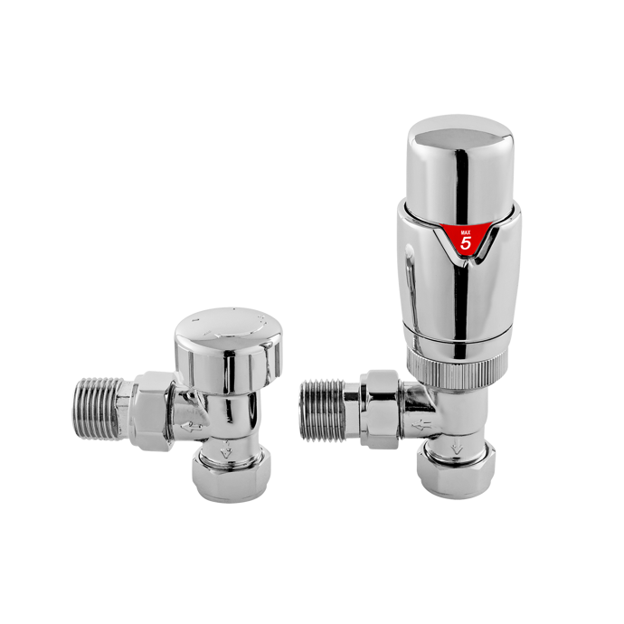 Hudson Reed Luxury Modern Angled Thermostatic Radiator Valves Pair - C