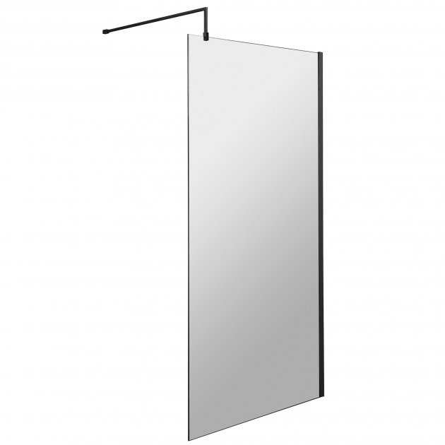 Hudson Reed Black Support Bar wet room screen with 1100mm wide 8mm thick glass and sleek black frame