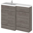 Hudson Reed Fusion bathroom combination unit with rectangular left-hand basin and brown grey Avola finish