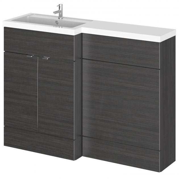 Hudson Reed Fusion Modern 600mm WC Unit LH Combination Unit in Hacienda Black with soft-close doors and internal shelf