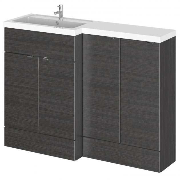Hudson Reed Fusion Modern 1200mm wide black base unit with left-hand soft close doors and integrated sink