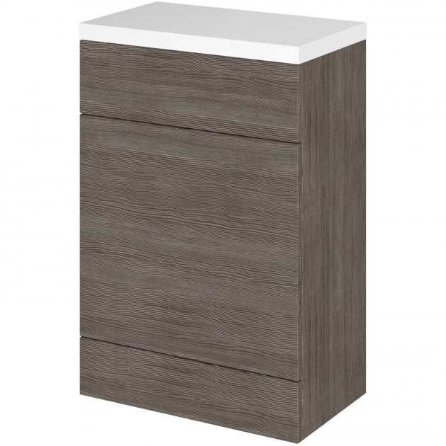 Hudson Reed Fusion floor standing WC unit in Brown Grey Avola with durable polymarble worktop and integrated storage cabinet.